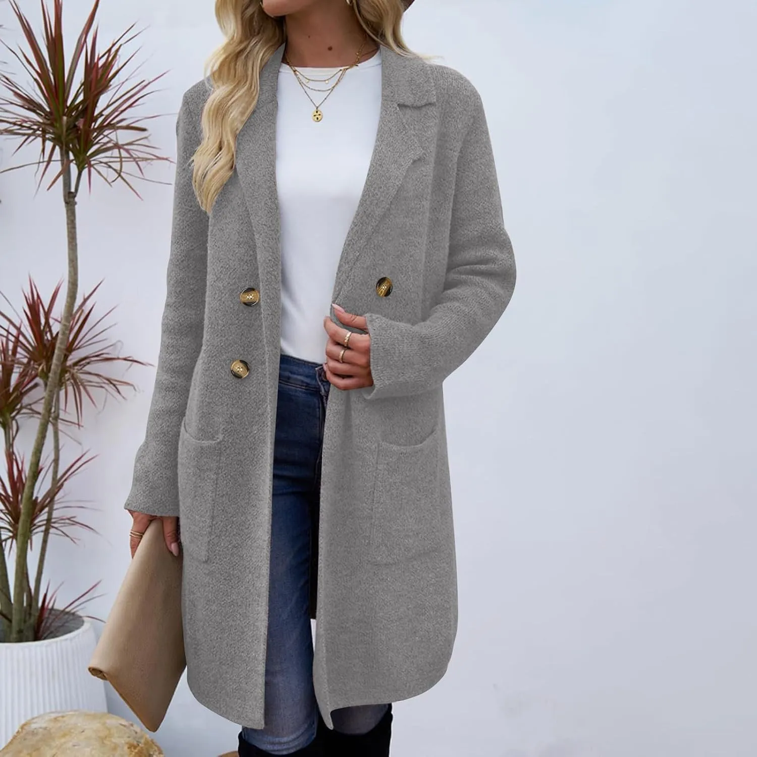 Women's Winter Thick Wool Blend Coat Lapel Double Breasted Office Work Long Pea Coat Overcoat Mid-Long Trench Coats