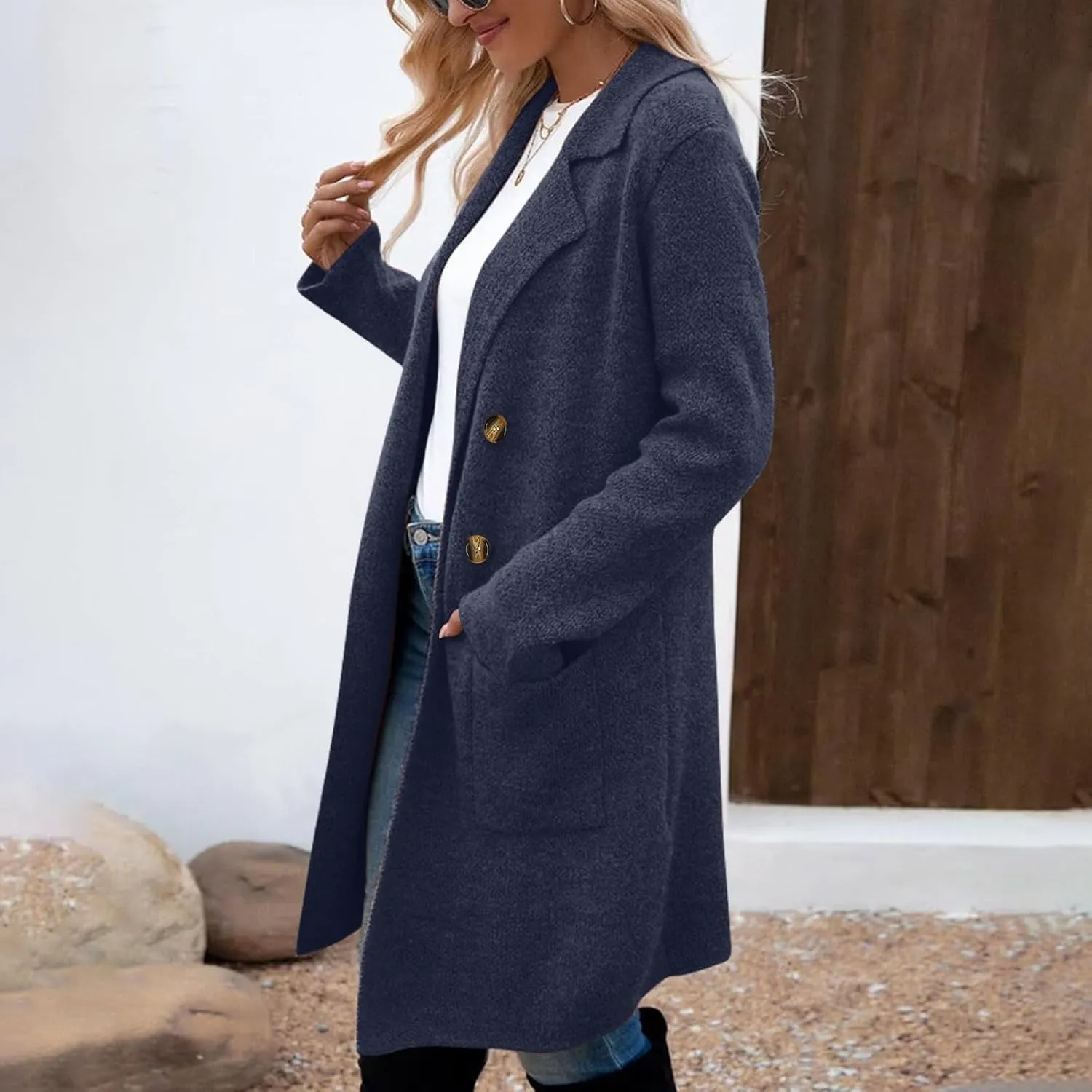 Women's Winter Thick Wool Blend Coat Lapel Double Breasted Office Work Long Pea Coat Overcoat Mid-Long Trench Coats