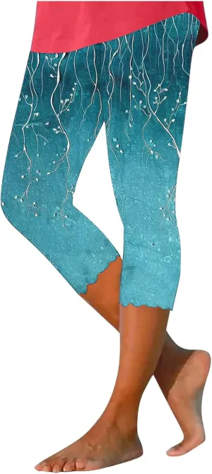 Womens Yoga Capri Pants 2025 Summer Print Tight Workout Pants Elastic Waist Basic High Waist Athletic Leggings Bottom