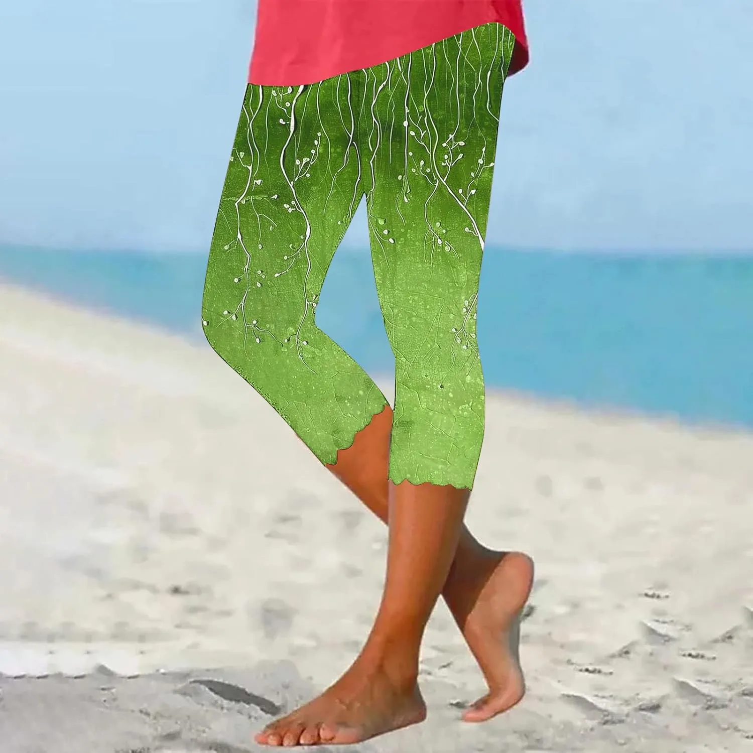 Womens Yoga Capri Pants 2025 Summer Print Tight Workout Pants Elastic Waist Basic High Waist Athletic Leggings Bottom