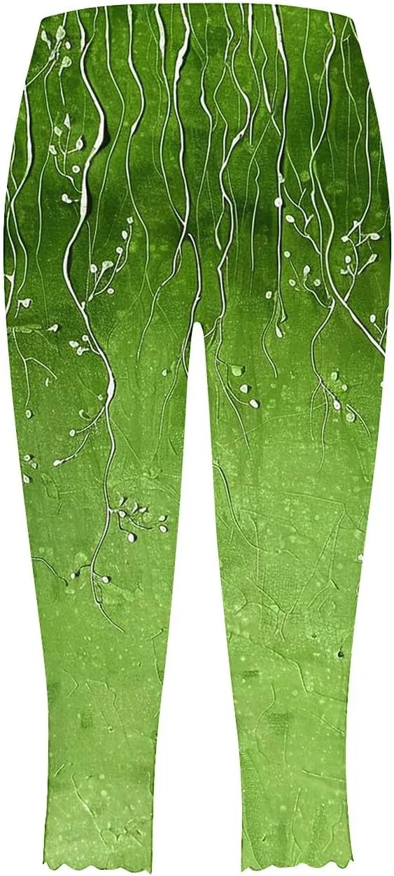 Womens Yoga Capri Pants 2025 Summer Print Tight Workout Pants Elastic Waist Basic High Waist Athletic Leggings Bottom