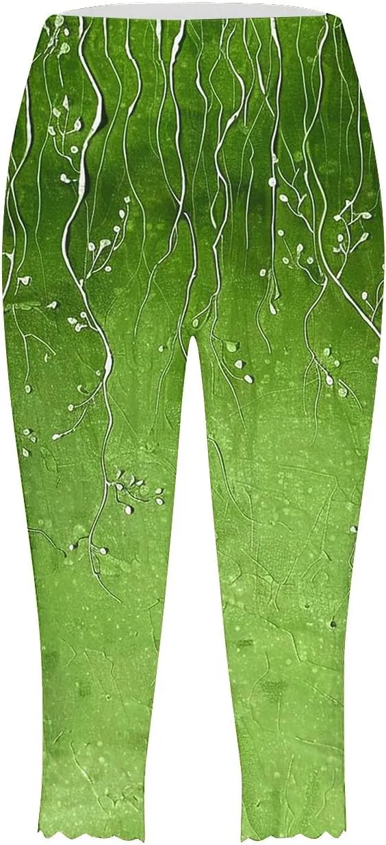 Womens Yoga Capri Pants 2025 Summer Print Tight Workout Pants Elastic Waist Basic High Waist Athletic Leggings Bottom