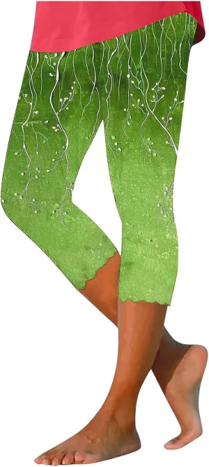 Womens Yoga Capri Pants 2025 Summer Print Tight Workout Pants Elastic Waist Basic High Waist Athletic Leggings Bottom