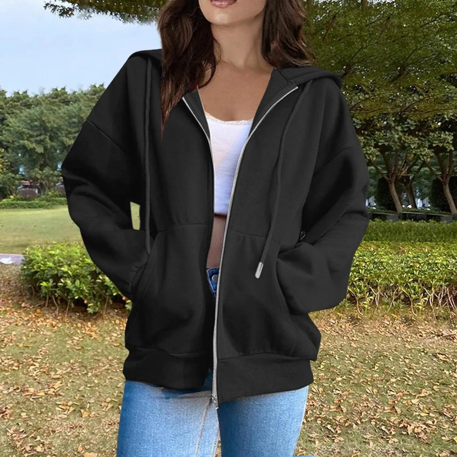 Womens Zip Up Hoodies Long Sleeve Oversized Sweatshirts Y2K Jacket with Pockets 2025 Fall Fashion Clothes
