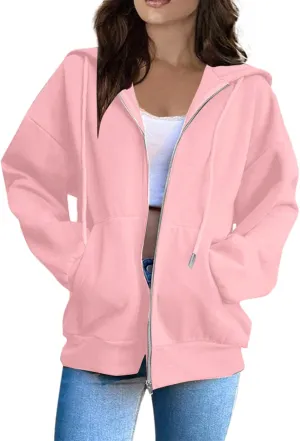 Womens Zip Up Hoodies Long Sleeve Oversized Sweatshirts Y2K Jacket with Pockets 2025 Fall Fashion Clothes