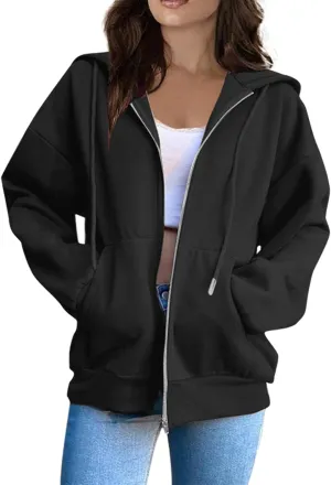 Womens Zip Up Hoodies Long Sleeve Oversized Sweatshirts Y2K Jacket with Pockets 2025 Fall Fashion Clothes