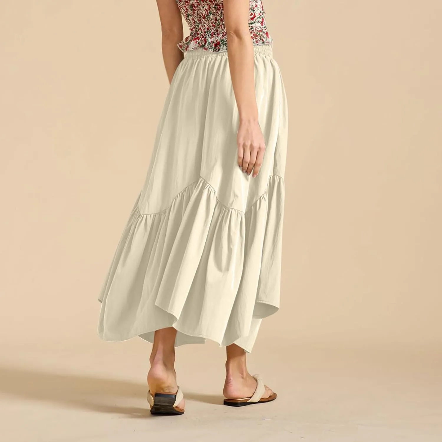 Xiaojmake Women Flowy Midi Skirt Summer Pleated High Waisted A Line Tiered Beach Maxi Skirts High Waist Boho Long Skirt