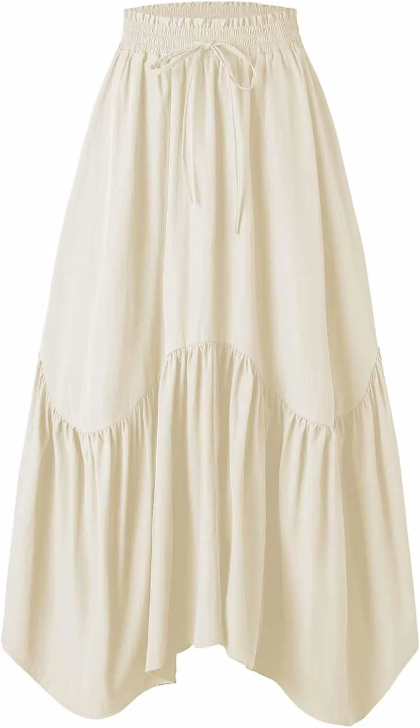 Xiaojmake Women Flowy Midi Skirt Summer Pleated High Waisted A Line Tiered Beach Maxi Skirts High Waist Boho Long Skirt