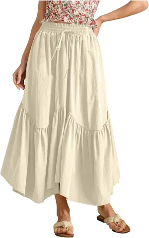 Xiaojmake Women Flowy Midi Skirt Summer Pleated High Waisted A Line Tiered Beach Maxi Skirts High Waist Boho Long Skirt