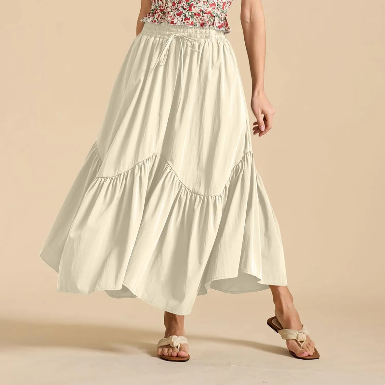 Xiaojmake Women Flowy Midi Skirt Summer Pleated High Waisted A Line Tiered Beach Maxi Skirts High Waist Boho Long Skirt
