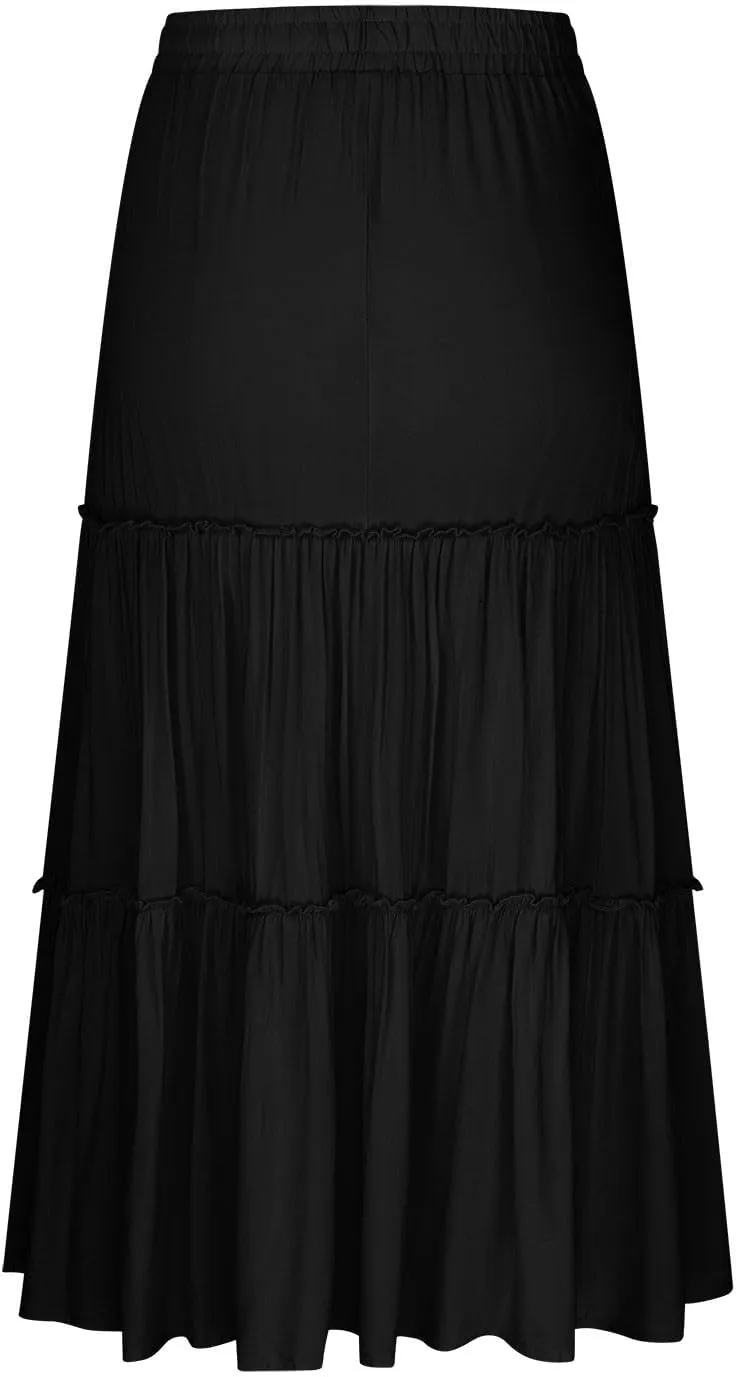 Xiaojmake Womens Flowy Boho Maxi Skirt Elastic High Waist Pleated A Line Tiered Casual Summer Beach Long Skirts with Pockets