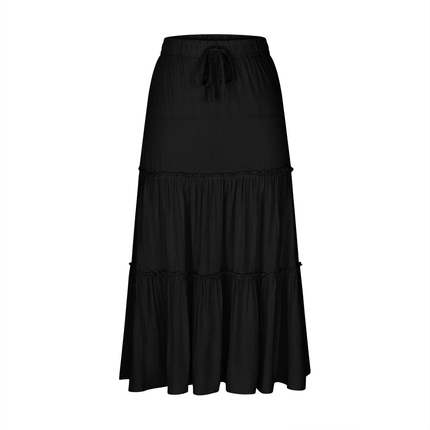 Xiaojmake Womens Flowy Boho Maxi Skirt Elastic High Waist Pleated A Line Tiered Casual Summer Beach Long Skirts with Pockets