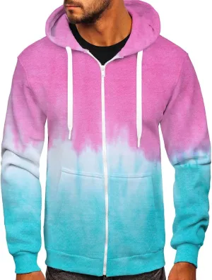 XIAXOGOOL Hoodies For Men,Unisex Plus Size Full Zip Up Hoodie Tie-Dye Gradient Sweatshirt Long Sleeve Hooded Jacket
