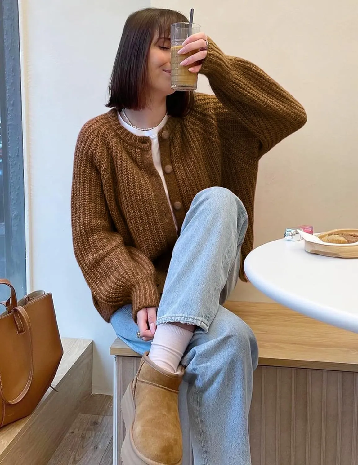 Yimoon Womens Y2K Cardigan Sweater Crewneck Long Sleeve Button Down Cropped Knit Cardigan Outwear 2024