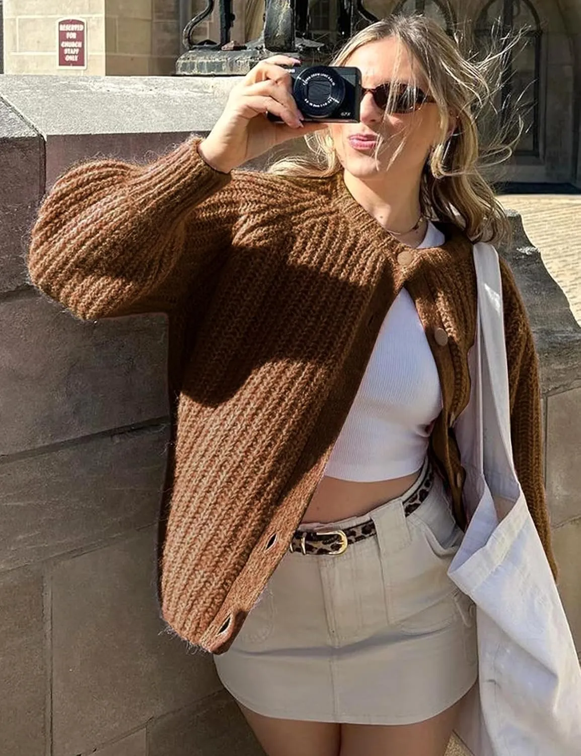 Yimoon Womens Y2K Cardigan Sweater Crewneck Long Sleeve Button Down Cropped Knit Cardigan Outwear 2024