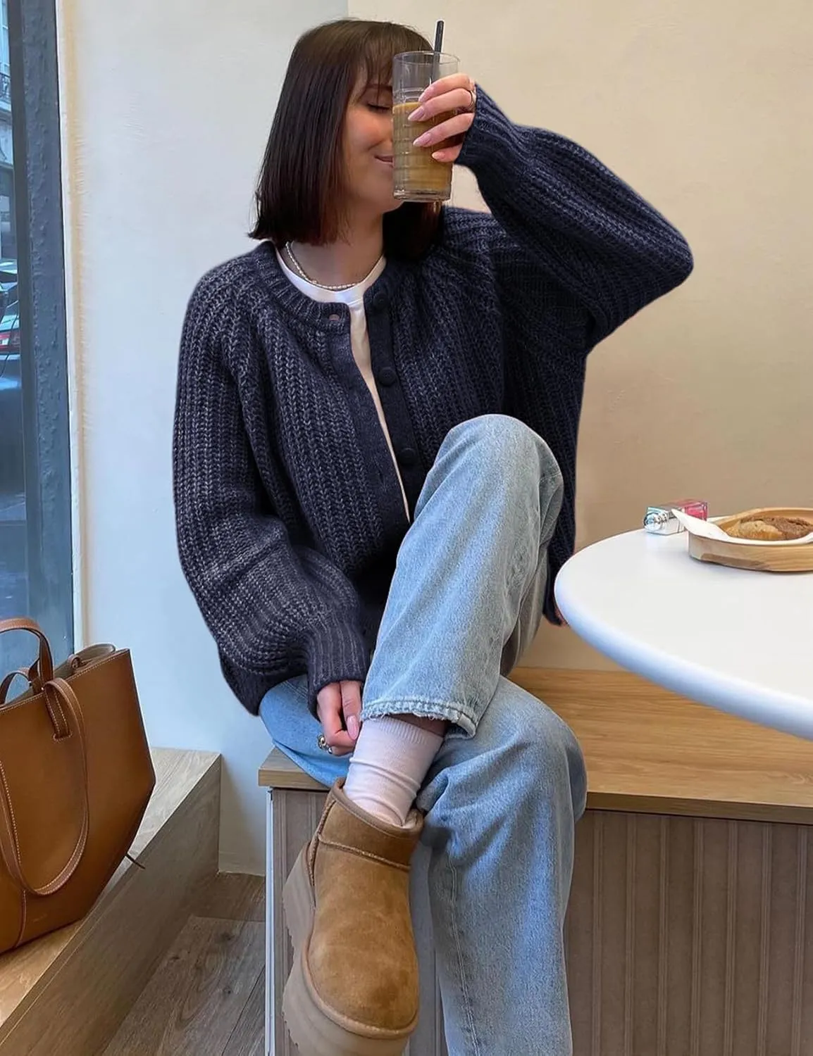 Yimoon Womens Y2K Cardigan Sweater Crewneck Long Sleeve Button Down Cropped Knit Cardigan Outwear 2024