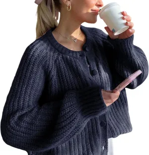 Yimoon Womens Y2K Cardigan Sweater Crewneck Long Sleeve Button Down Cropped Knit Cardigan Outwear 2024