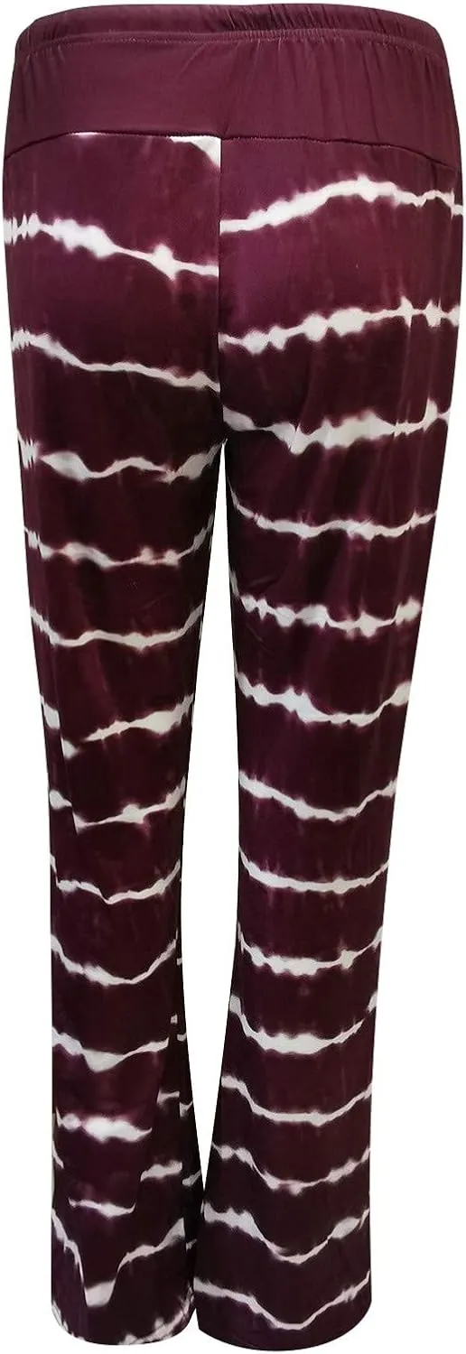 Yoga Pants for Women, Womens Plus Size Pants Stripe Drawstring Wide Leg Trousers Running Straight Loose Long Pants