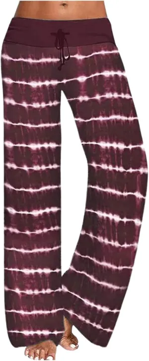 Yoga Pants for Women, Womens Plus Size Pants Stripe Drawstring Wide Leg Trousers Running Straight Loose Long Pants