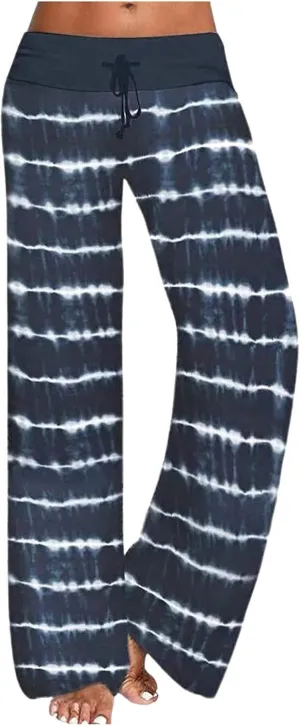 Yoga Pants for Women, Womens Plus Size Pants Stripe Drawstring Wide Leg Trousers Running Straight Loose Long Pants