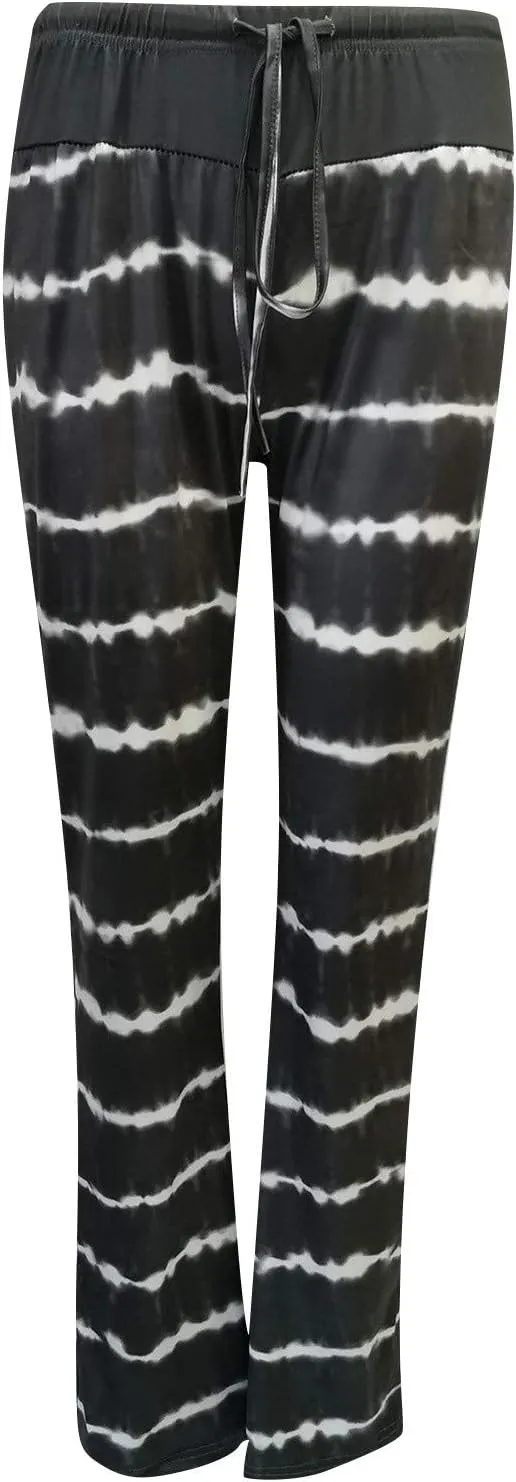 Yoga Pants for Women, Womens Plus Size Pants Stripe Drawstring Wide Leg Trousers Running Straight Loose Long Pants