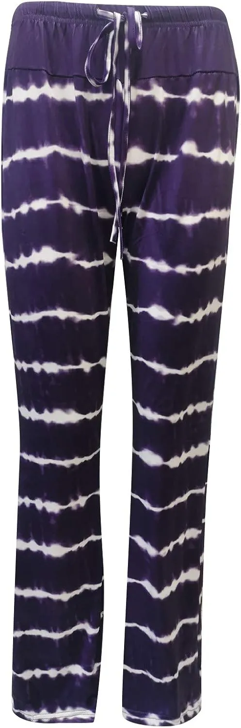 Yoga Pants for Women, Womens Plus Size Pants Stripe Drawstring Wide Leg Trousers Running Straight Loose Long Pants