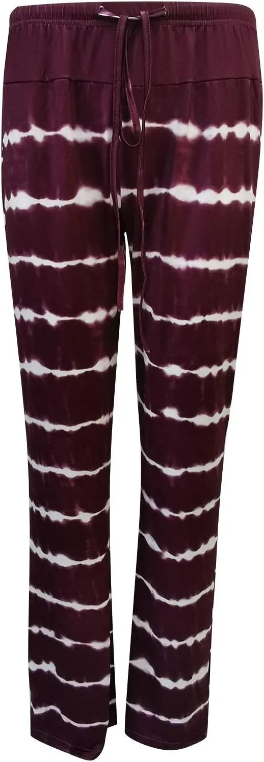 Yoga Pants for Women, Womens Plus Size Pants Stripe Drawstring Wide Leg Trousers Running Straight Loose Long Pants