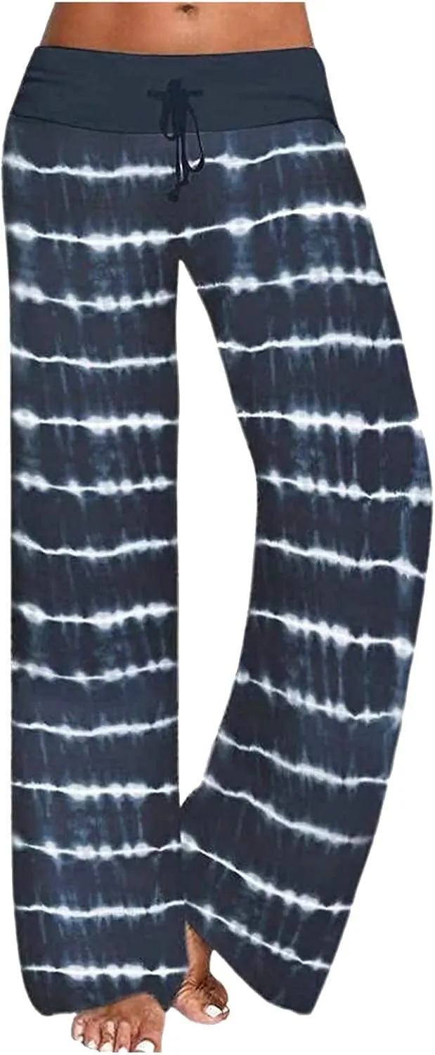 Yoga Pants for Women, Womens Plus Size Pants Stripe Drawstring Wide Leg Trousers Running Straight Loose Long Pants