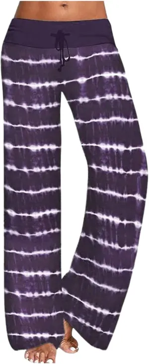 Yoga Pants for Women, Womens Plus Size Pants Stripe Drawstring Wide Leg Trousers Running Straight Loose Long Pants