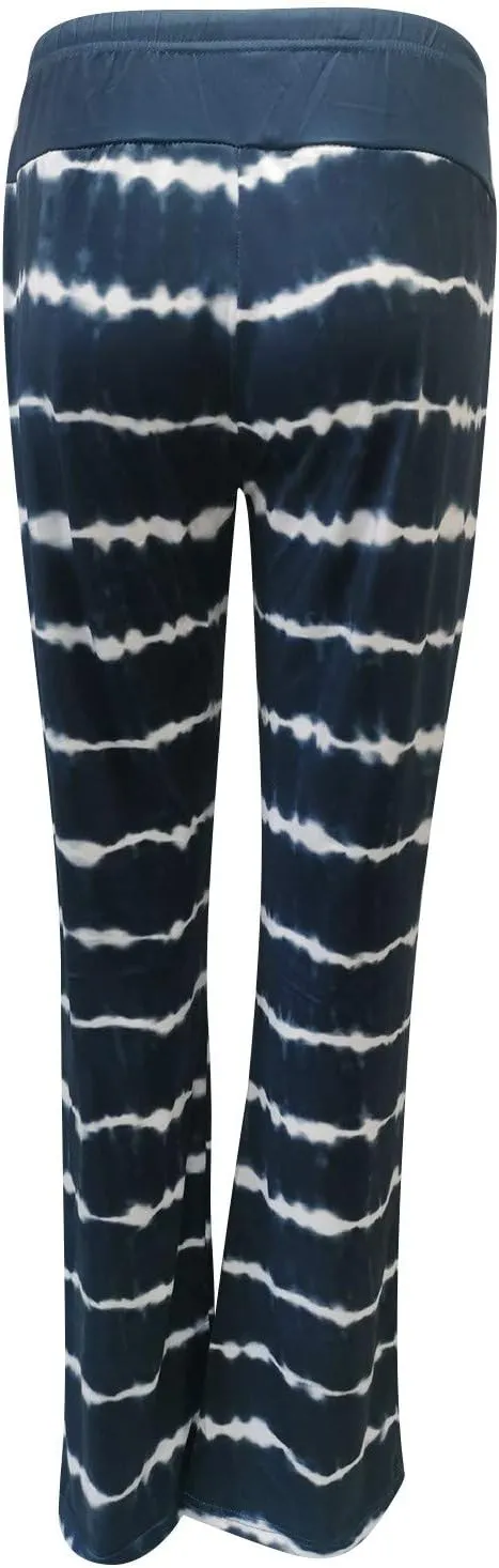 Yoga Pants for Women, Womens Plus Size Pants Stripe Drawstring Wide Leg Trousers Running Straight Loose Long Pants