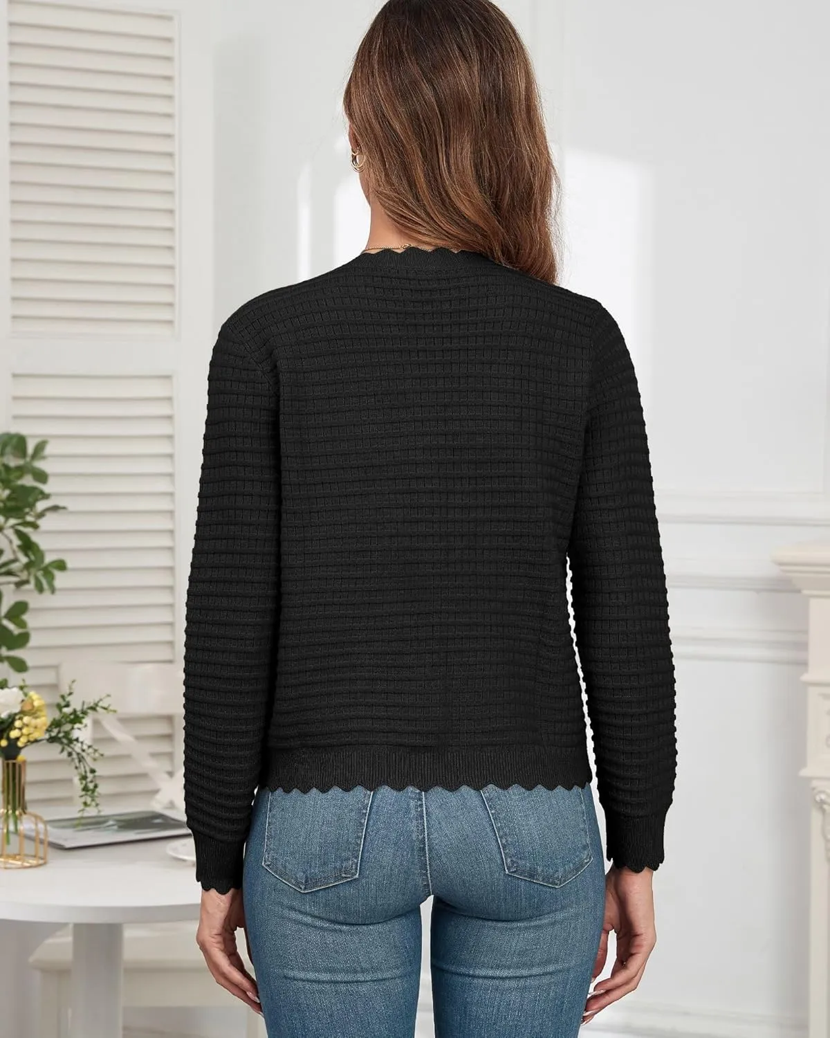 ZAFUL Women's Cardigan Sweaters 2024 Casual Long Sleeve Open Front Button Down Tweed Knit Cardigans Fall Jackets Outerwear