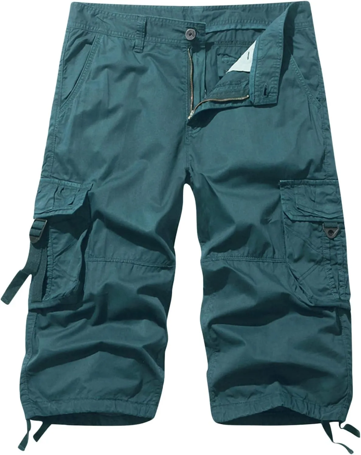 Zeiyignr Mens Cargo Shorts 3/4 Relaxed Fit Below Knee Capri Cargo Pants Multi-Pocket Cotton Twill Outdoor Hiking Shorts
