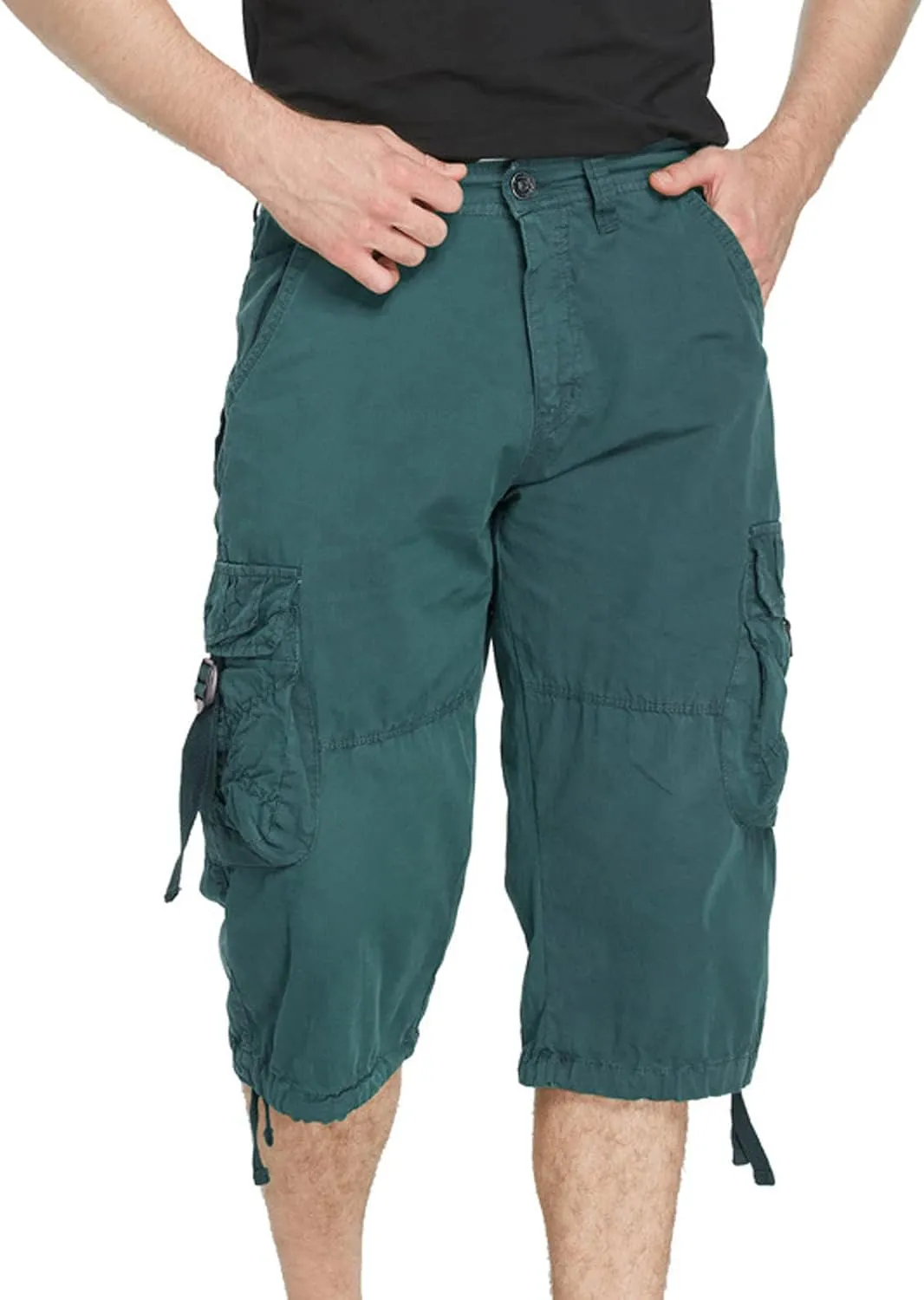 Zeiyignr Mens Cargo Shorts 3/4 Relaxed Fit Below Knee Capri Cargo Pants Multi-Pocket Cotton Twill Outdoor Hiking Shorts